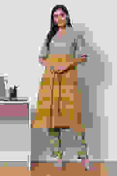 Mud Ochre LIVA A-Line Fusion Printed Kurta Set image number 0