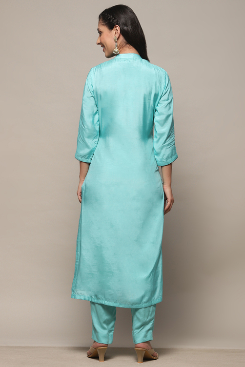 Blue Chanderi Unstitched Suit Set image number 6