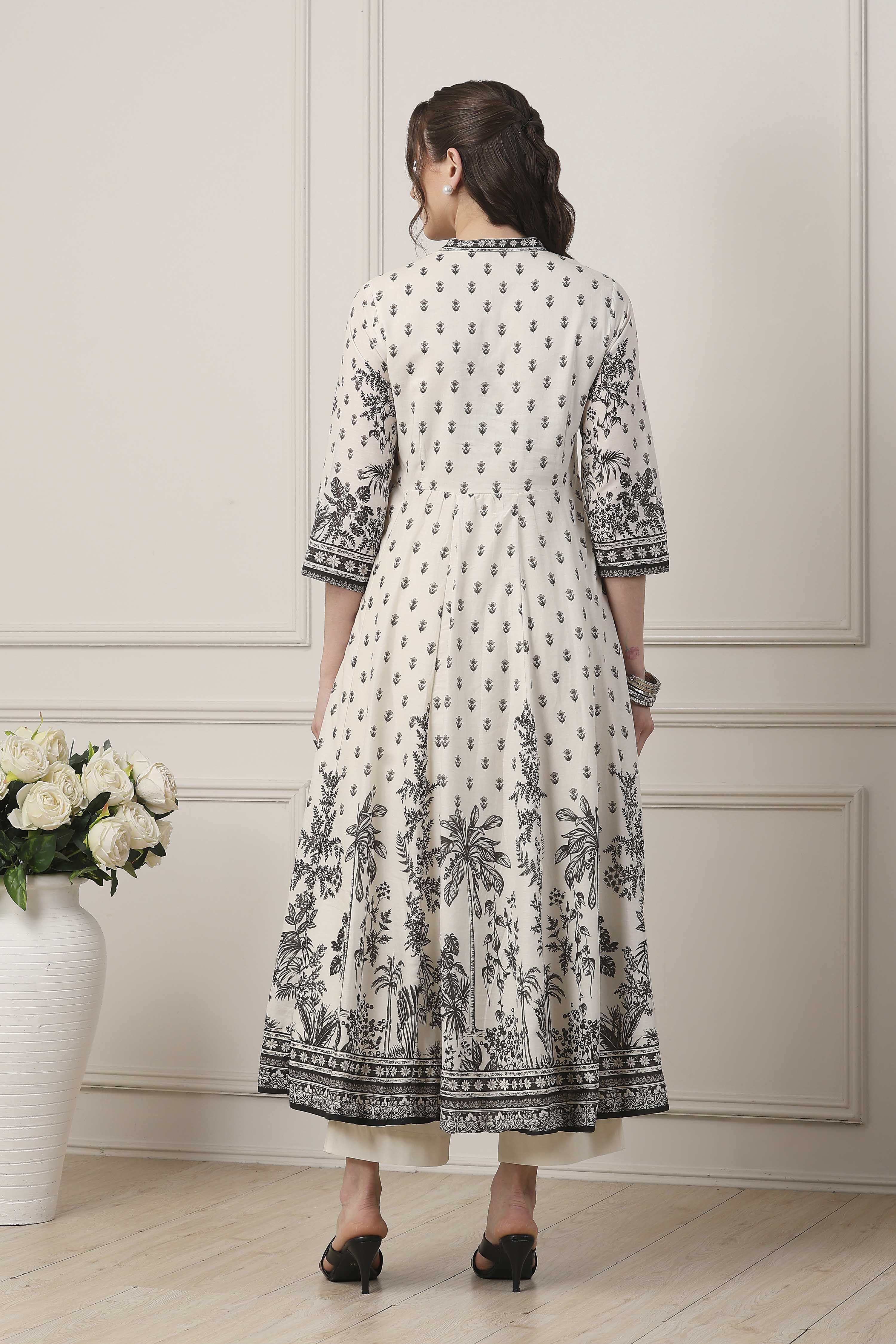 White Cotton Anarkali Suit Set image number 4