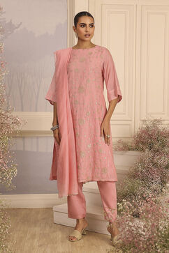 Pink Silk A-Line Embroidered Suit Set image number 0