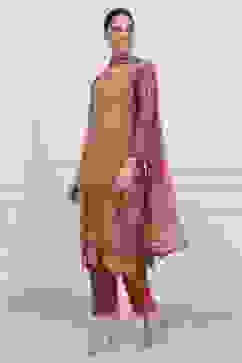 Rust Silk Blend Machine Embroidered Unstitched Suit Set image number 4