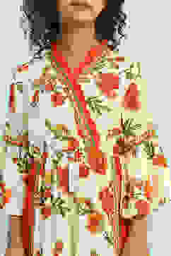 Cream-Colored and Rust Floral Straight Jumpsuit image number 1