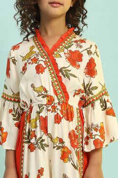 Cream-Colored and Rust Floral Straight Jumpsuit image number 1