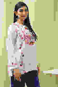 White Floral Printed Straight Short Kurta image number 3