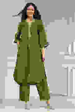 Olive Green Dyed Straight Kurta Set image number 6