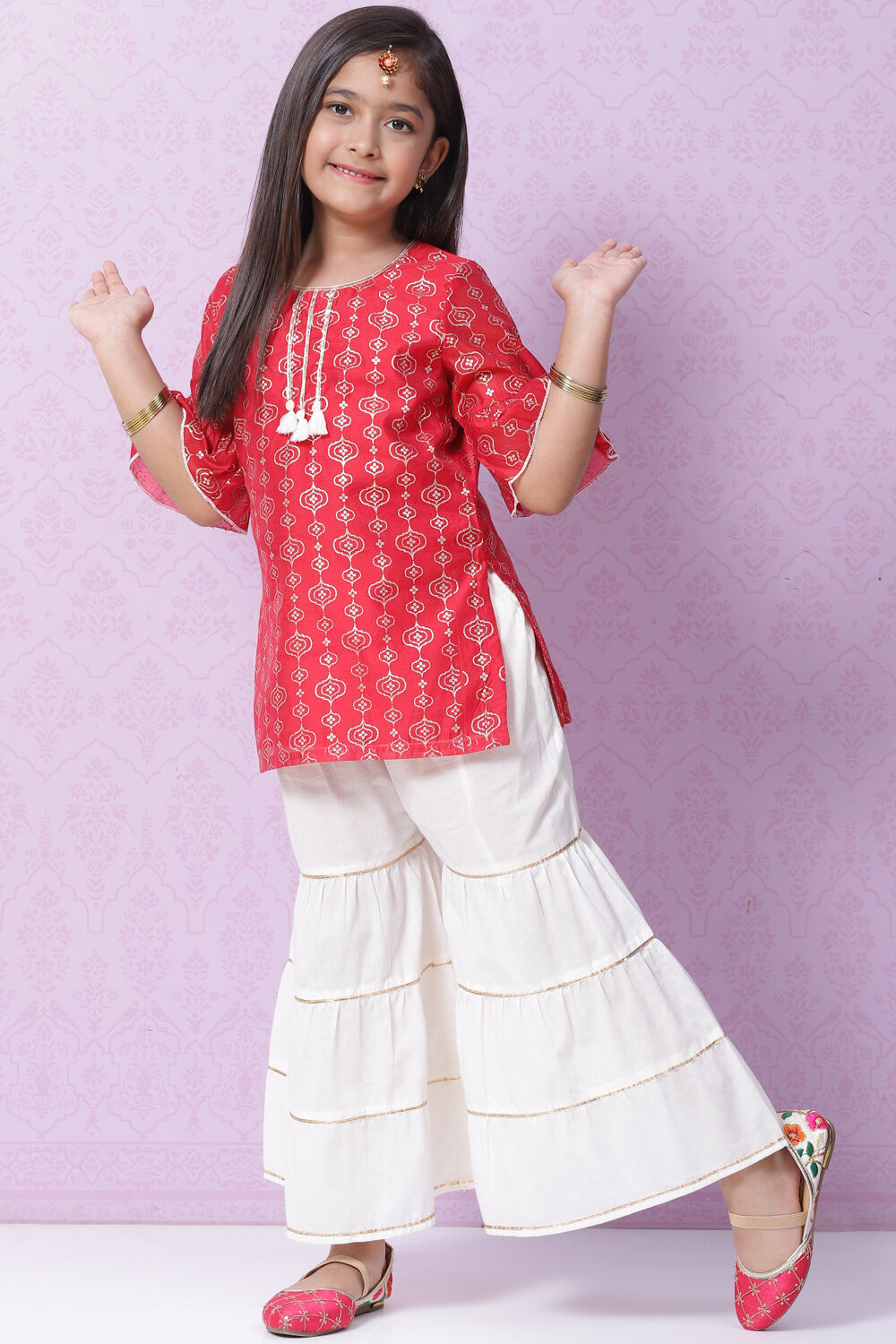 Pink Art Silk Straight Kurta Sharara Suit Set image number 6