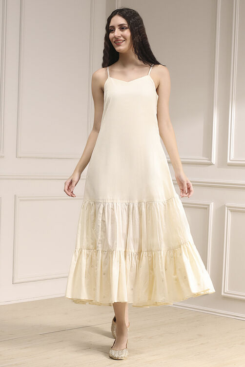 Off White Cotton Layered Suit Set image number 6