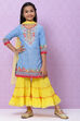 Blue Cotton Girls Straight Kurta Sharara Suit Set image number 0