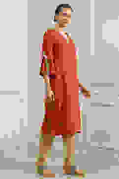 Orange Embroidered Straight Kurta image number 4