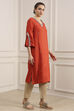 Orange Embroidered Straight Kurta image number 4