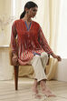 Orange Modal Printed Shirt-Style Short Kurta image number 0