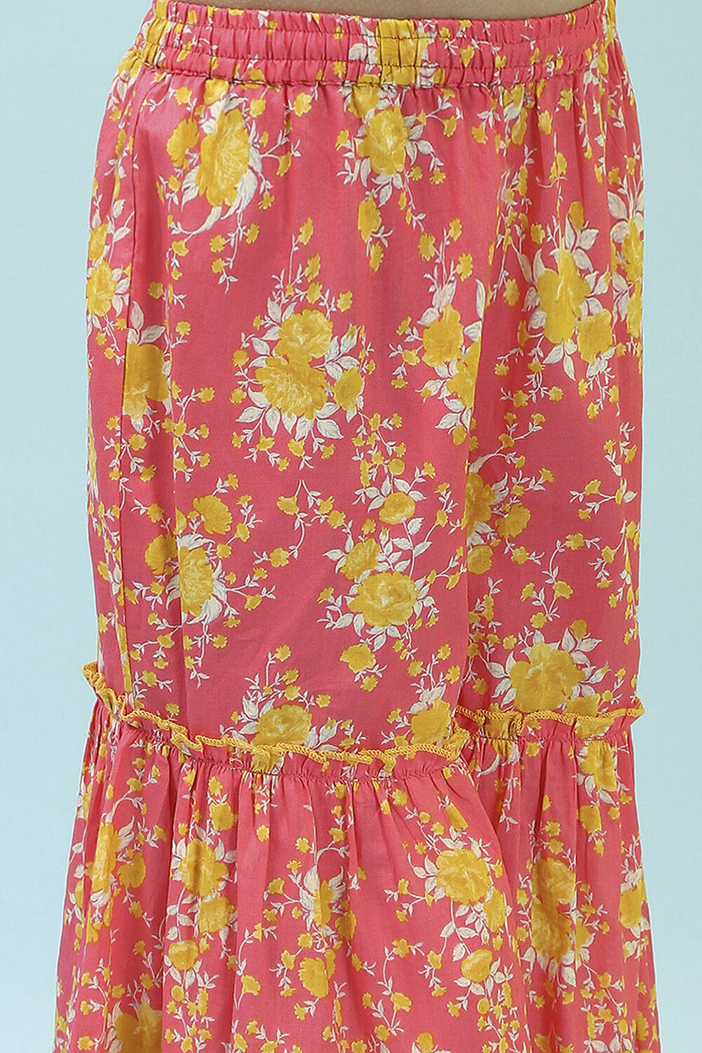Pink Cotton Printed Gathered Suit Set image number 2