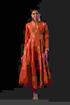 Rohit Bal Orange Cotton Silk Anarkali Printed Suit Set image number 7