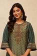 Teal Viscose Blend Printed Straight Kurta Set image number 1