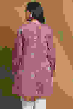 Red Knitted Block-Print Winter wear Short Kurta image number 3