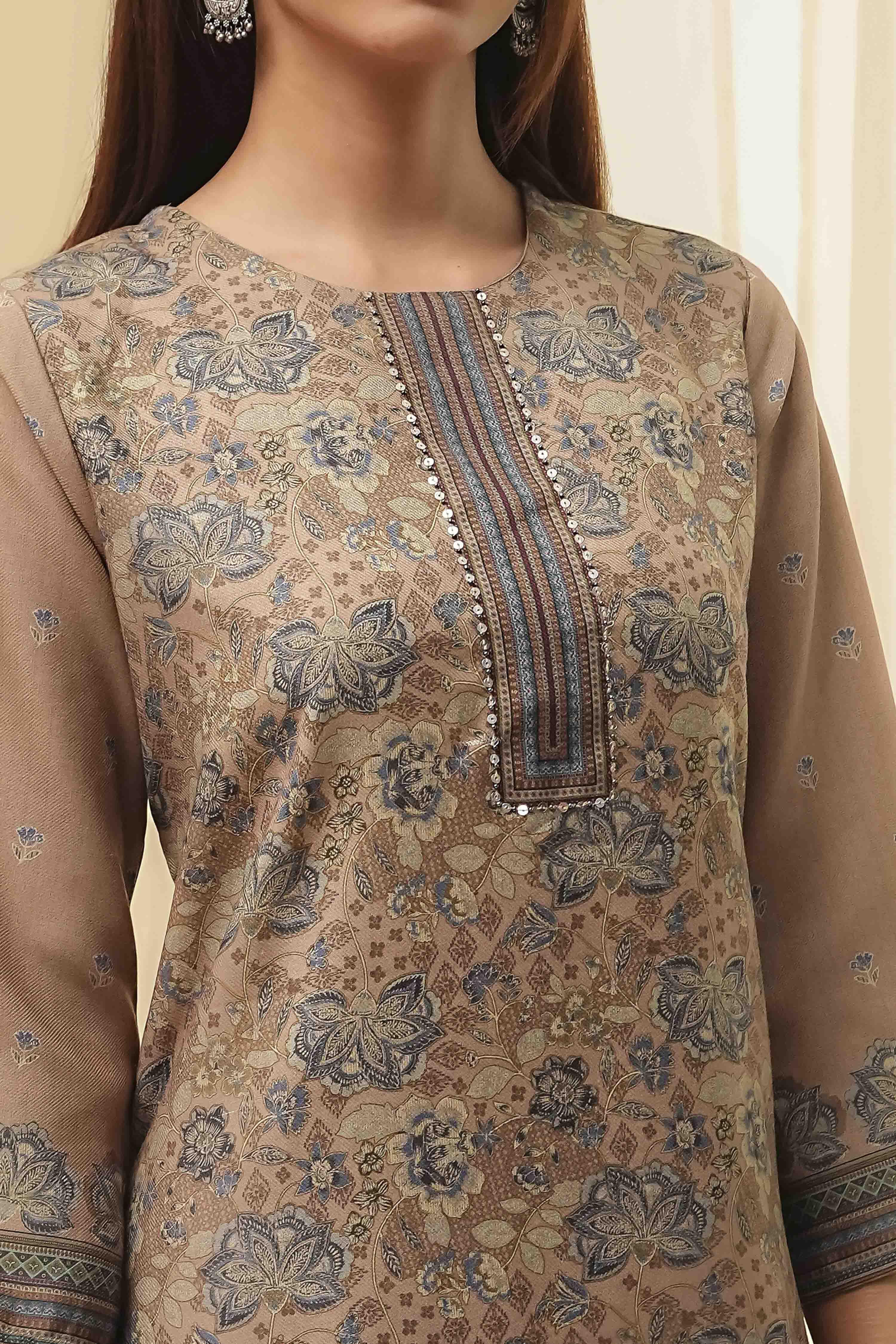 Camel Art Silk Straight Suit Set image number 1