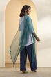 Teal Blue Kota Doria Traditional Print Dupatta image number 2