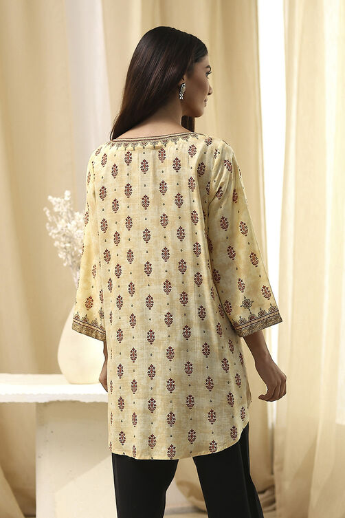 Beige Viscose Printed Straight  Short Kurta image number 3