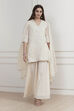 Ecru Cotton Embroidered Straight Sharara Suit Set image number 8