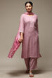 Red Cotton Blend Straight Kurta Palazzo Suit Set image number 7