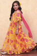 Yellow Polyester Printed Flared Lehenga Set image number 3