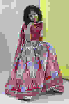 Red Cotton Printed Flared Lehenga Set image number 0