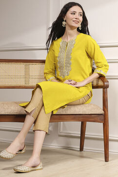 Lime Green Cotton Straight Solid Kurta image number 0