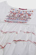 Off White Cotton Girls Tiered Kurta Churidar Suit Set image number 1