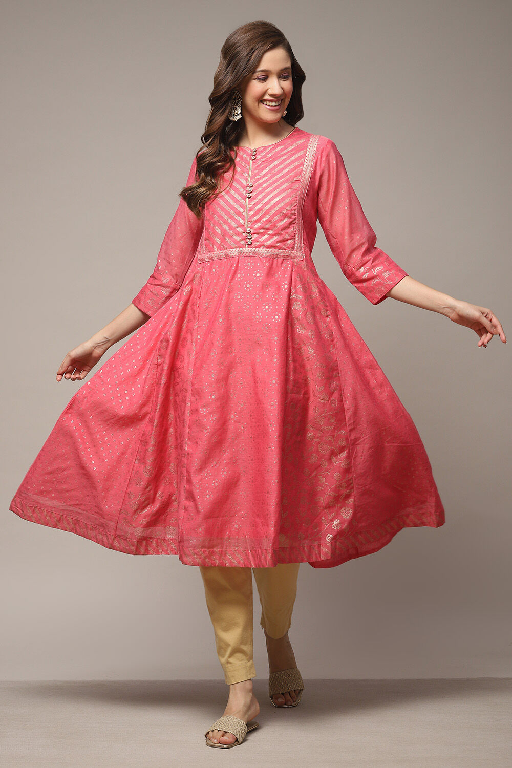 Coral Art Silk Flared Printed Kurta image number 0