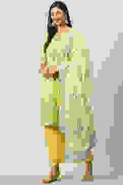 Yellow Cotton Straight Kurta Palazzo Suit Set image number 5