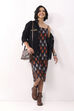 Black Cotton Abstract Strappy Midi Dress