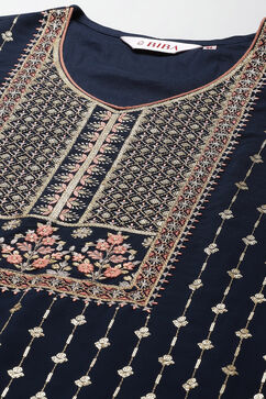 Blue Art Silk Straight Kurta Churidar Suit Set image number 1