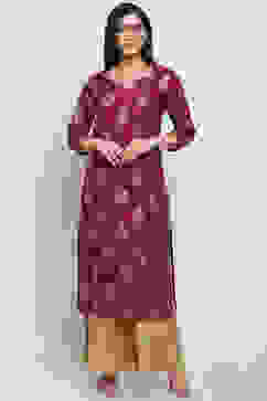 Maroon Viscose Straight Kurta image number 2