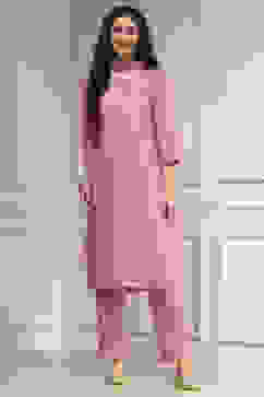 Pink Embroidered Straight Suit Set image number 6