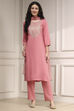 Pink Embroidered Straight Suit Set image number 6