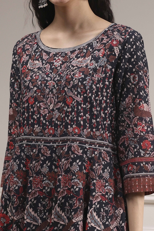 Black Cotton Fitted Anarkali Suit Set image number 1