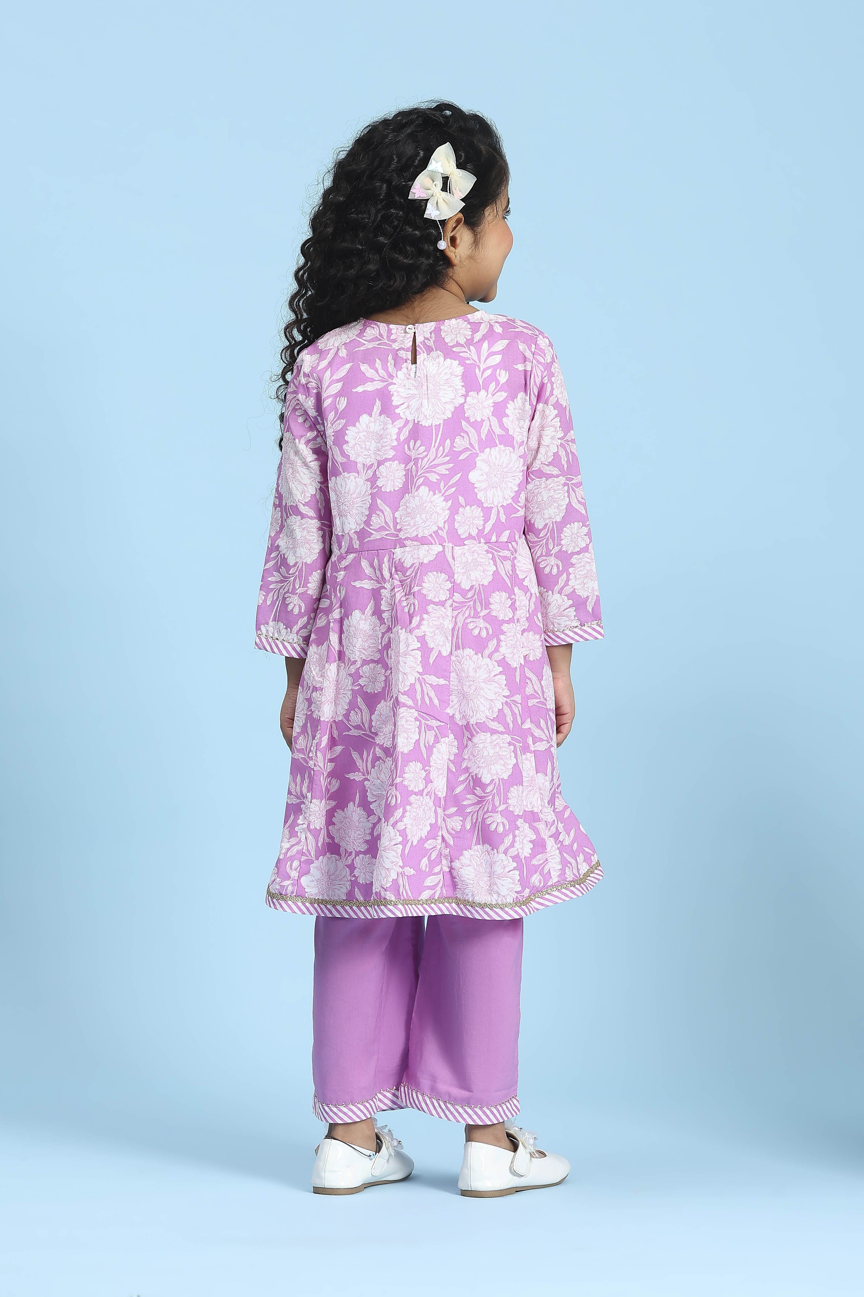 Purple Cotton Printed Kalidar Suit Set image number 4