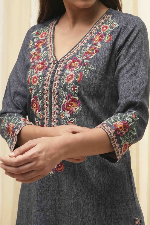 Denim Rayon Straight Kurta image number 1