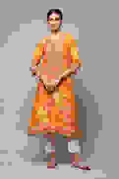 Orange Printed Straight Kurta image number 0