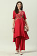 Red Printed LIVA Asymmetric Kurta Palazzo Suit Set image number 6
