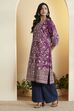 Purple Cotton Floral Printed Straight Kurta image number 2