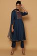 Blue Rayon Kalidar Kurta Pants Suit Set image number 0