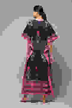 Indigo Pink Cotton Printed Kaftan image number 4