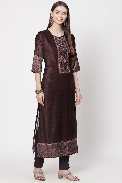 Multicolour Velvet Unstitched Suit Set image number 5