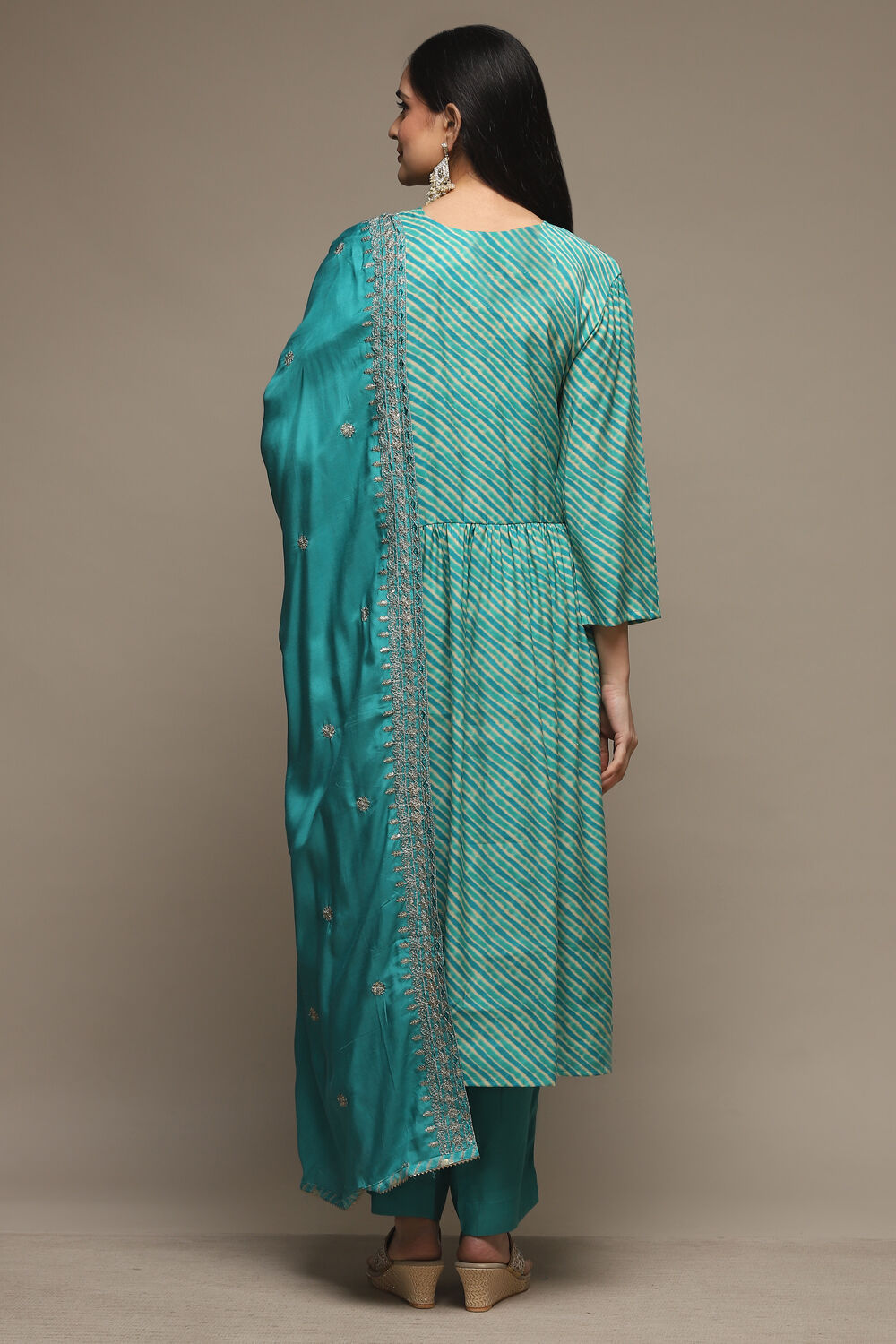 Blue Modal Machine Embroidered Unstitched Suit Set image number 6