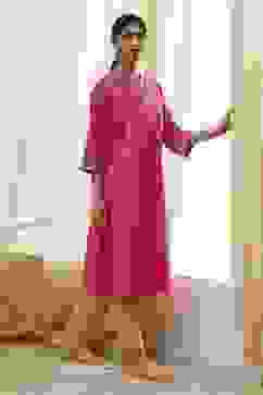 Fuchsia Cotton Printed A-Line Kurta image number 0