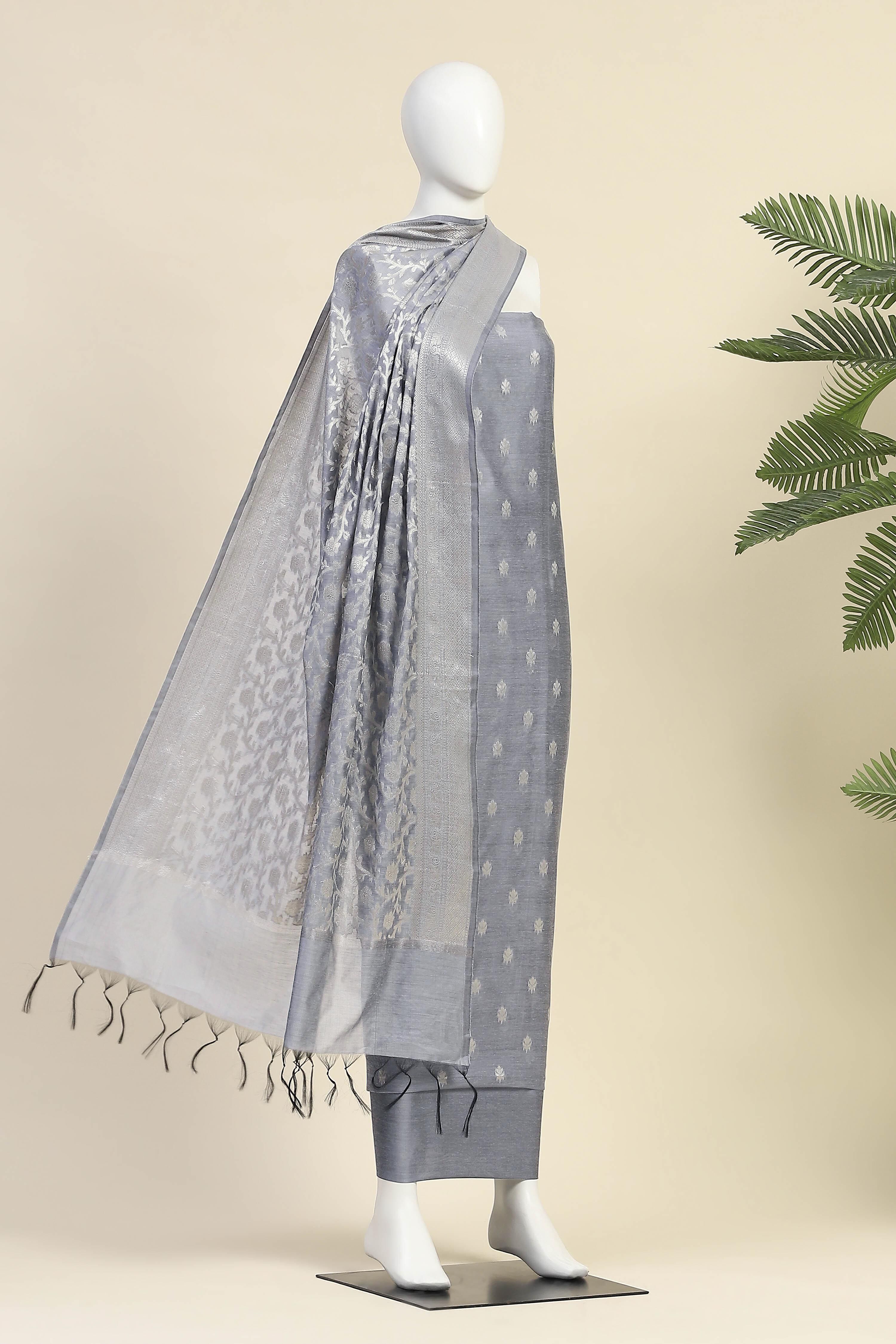 Mustard Cotton Printed Embroidered Unstitched Suit Set image number 4