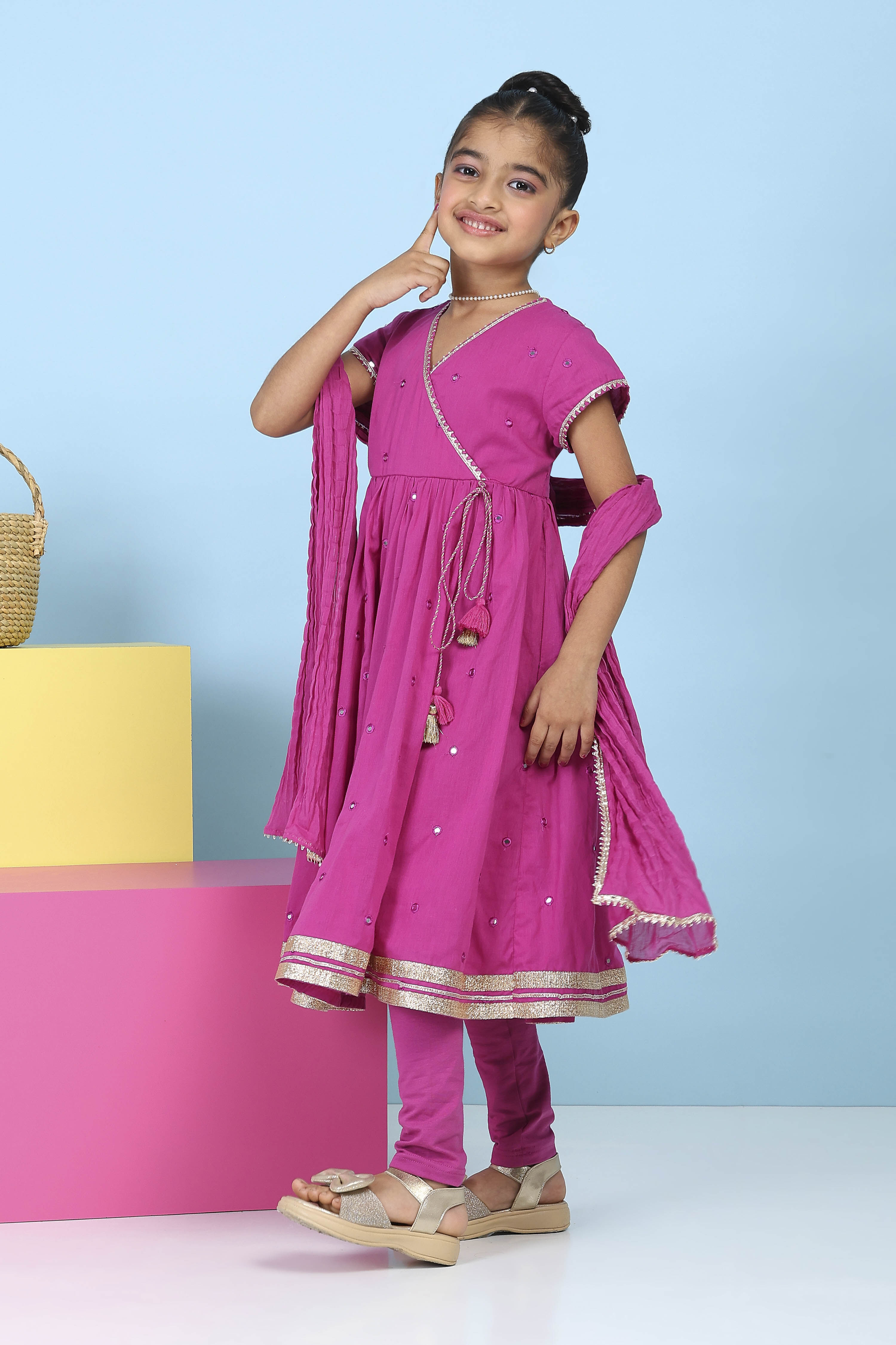 Pink Cotton Embroidered Anarkali Suit Set image number 3