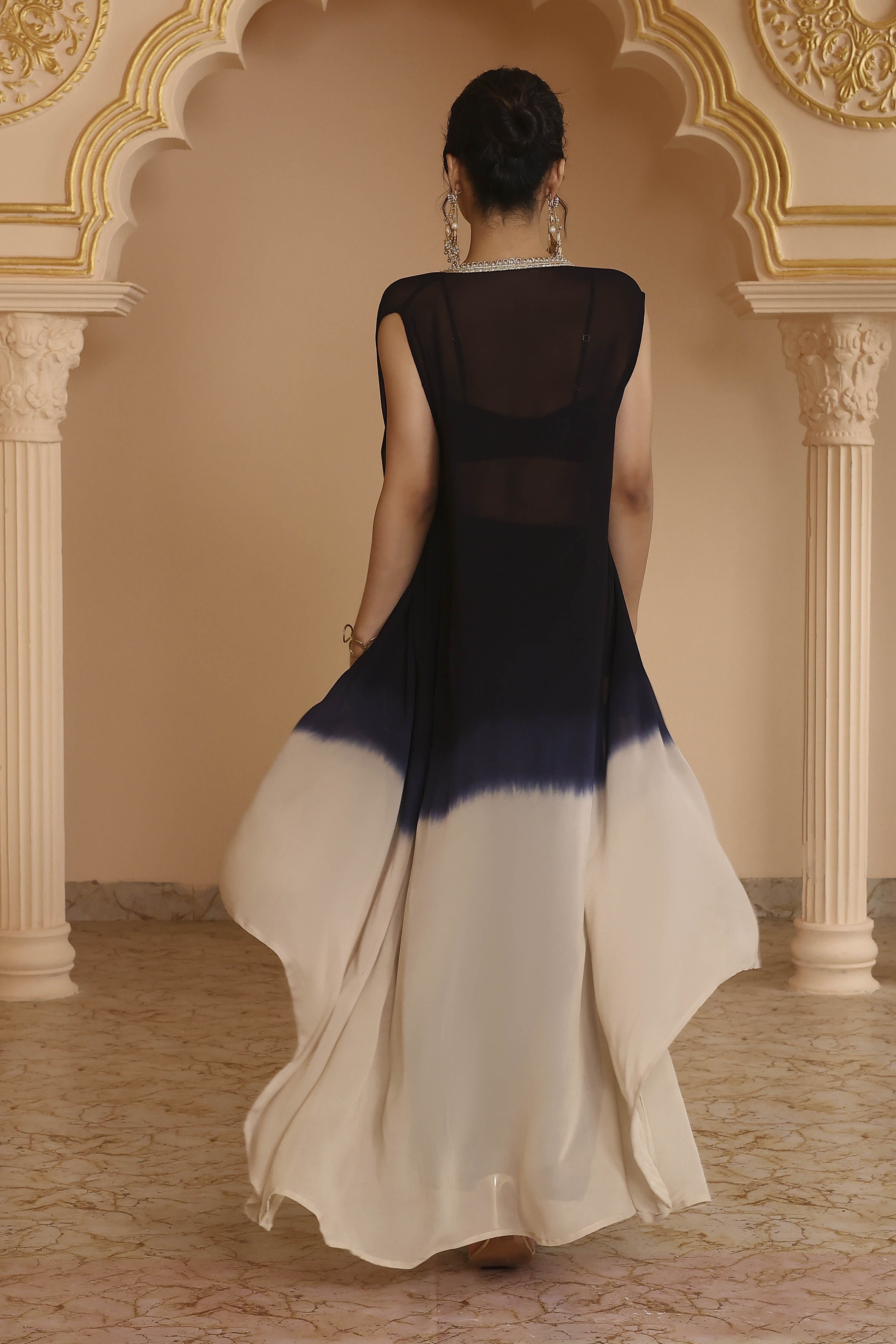 Black Viscose Georgette Bandhani Printed Fusion Set image number 4