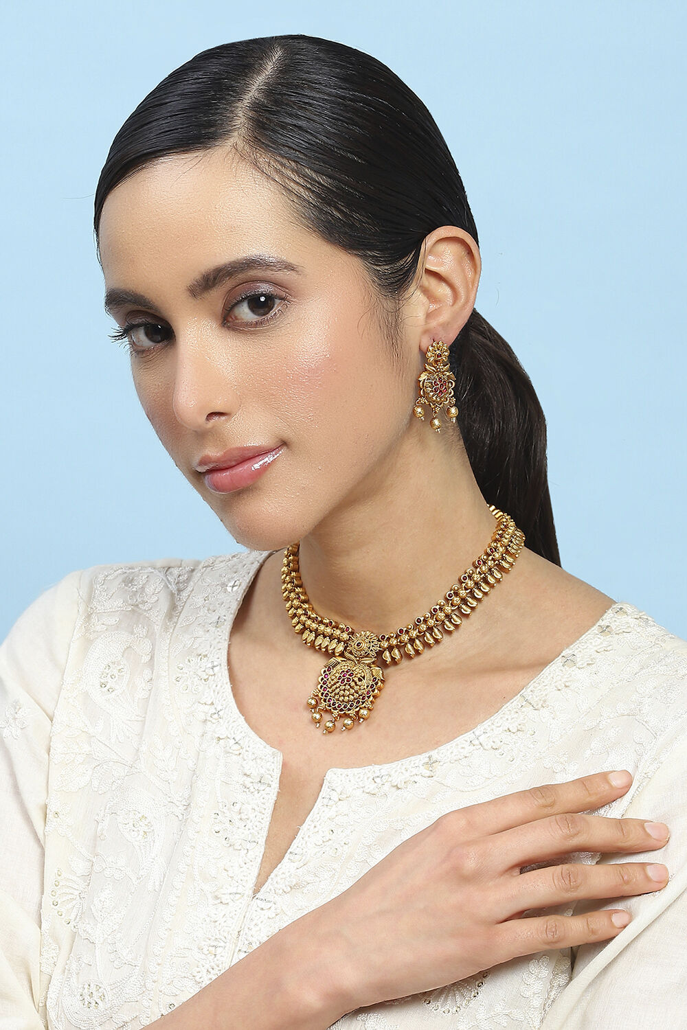 Red Alloy Necklace Set image number 3